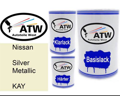 Nissan, Silver Metallic, KAY: 500ml Lackdose + 500ml Klarlack + 250ml Härter - Set, von ATW Autoteile West.
